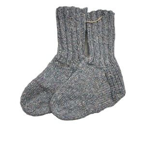 Hand knit. Warm boot, socks, slippers, blue tweed, fall, winter. Wool.